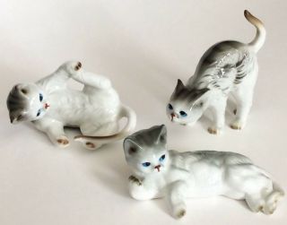 Set Of 3 Vintage Bone China Cat Kitten Figurines Taiwan