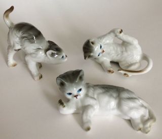 Set of 3 Vintage Bone China Cat Kitten Figurines Taiwan 3