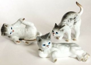Set of 3 Vintage Bone China Cat Kitten Figurines Taiwan 4