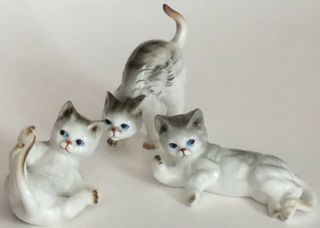 Set of 3 Vintage Bone China Cat Kitten Figurines Taiwan 5