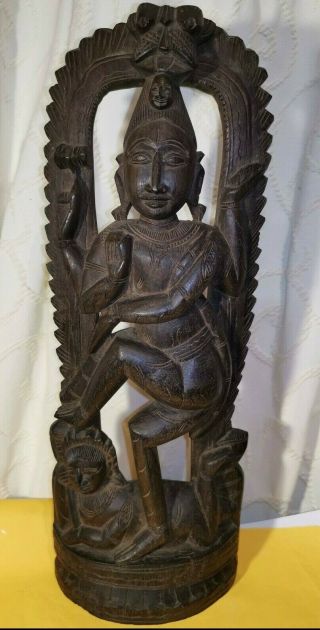 Vintage Carved Wall Wooden Panel Hindu Durga Kali Temple Sculpture Statue 14.  5 "