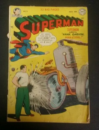 Superman 73 Hank Garvin Man Of Steel Classic Golden Age Superhero 1951 Has Wear