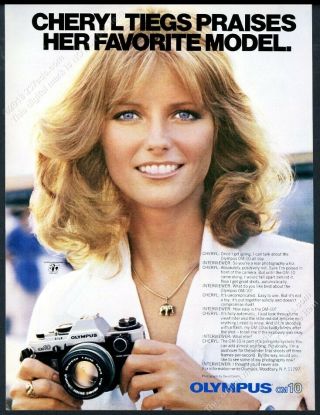 1980 Cheryl Tiegs Photo Olympus Om 10 Camera Vintage Print Ad