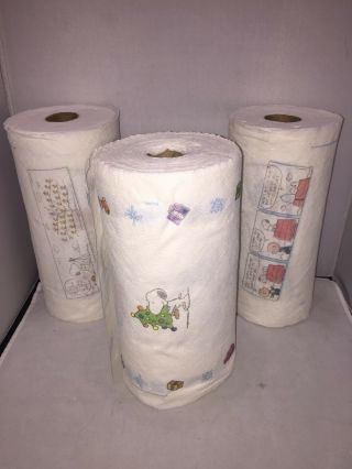 3 Rolls Vintage Peanuts Bounty Paper Towels - 2 Comic Strip & 1 Christmas/holisa