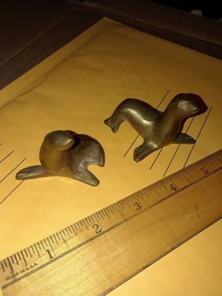 Vintage Brass Seal / Sea Lion Figurines Solid Brass 2 Inch