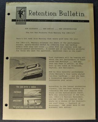 1963 1/2 Mercury Bulletin Brochure Marauder S - 55 Comet S - 22