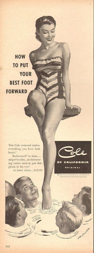 1952 Vintage Bathing Suit Ad Cole Of California Swimsuit Art By Ren Wicks 062518