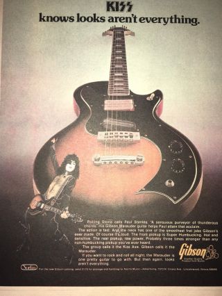 ' 76 VINTAGE GIBSON GUITAR MARAUDER KISS AXE PAUL STANLEY ADVERTISE POSTER PINUP 2