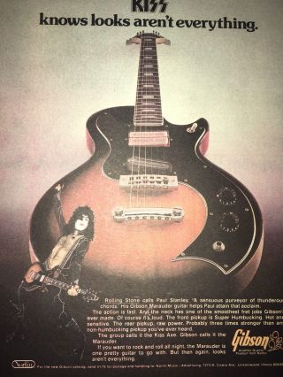 ' 76 VINTAGE GIBSON GUITAR MARAUDER KISS AXE PAUL STANLEY ADVERTISE POSTER PINUP 3