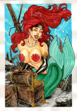 Red Monika Mermaid Sexy Color Pinup Art - Page By Ed Silva