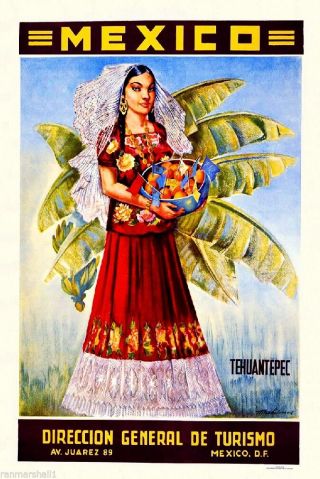 Mexico Tehuantepec Mexican Spanish Vintage Travel Advertisement Art Poster