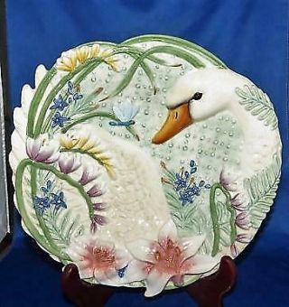 Stunning Fitz & Floyd 10.  5 " Floral Swan Plate / Dish - - Ready For Hanging