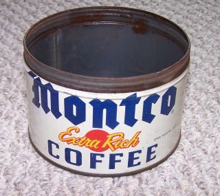 Vintage Montco One Pound Coffee Tin Can By Family Product Co Phila Pa No Lid