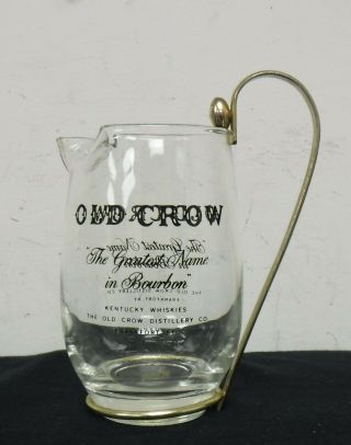 Vintage Old Crow Clear Glass Pub Jug Bar Pitcher With Metal Handle Double Sided