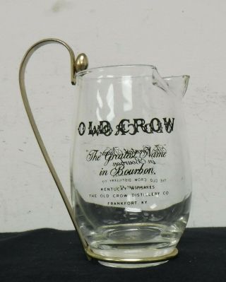 Vintage Old Crow Clear Glass Pub Jug Bar Pitcher with Metal Handle double sided 2