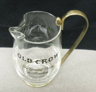 Vintage Old Crow Clear Glass Pub Jug Bar Pitcher with Metal Handle double sided 3