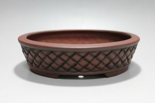 D889 Antique Japanese Tokoname Pottery Bonsai Oval Pot Bigei Shudei Ajiro Hachi