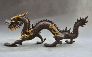 Old Chinese Fengshui Bronze Gilt Auspicious Zodiac Dragon Beast Statue Sculpture