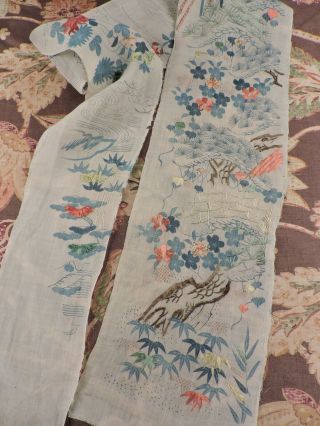 Antique 19th C Hand Embroidered Print Cotton Chinese Trim