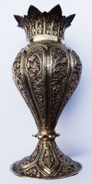 Antique Indian Islamic Solid Silver Vase; Kashmiri C1890