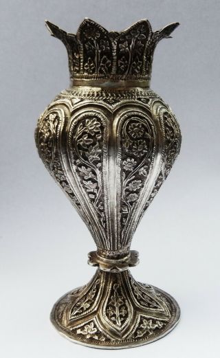 Antique Indian Islamic Solid Silver Vase; Kashmiri c1890 2