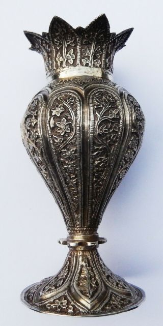 Antique Indian Islamic Solid Silver Vase; Kashmiri c1890 3