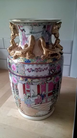 Chinese Hand Painted Vase With Gold Gilt Lovely Useful Item Makers Mark To Base