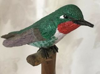 Ruby - Throated Humming Bird Hand Carved Signed J.  A.  Middleton San Antonio 1995