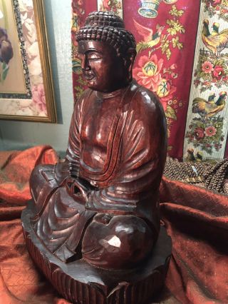 Vintage Wonderfully Carved Wooden Chinese Buddha 2