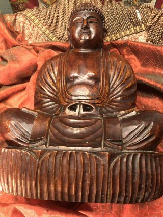 Vintage Wonderfully Carved Wooden Chinese Buddha 4