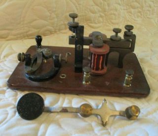 Antique Telegraph Key Menominee Marked Parts Brass & Wood Mounting