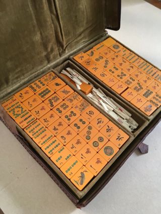 Antique Mahjong Set In Leather Case