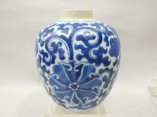 A Chinese Porcelain Bulbous Jar With Blue Floral Decor 19th Century