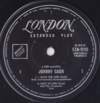 JOHNNY CASH EP: I WALK THE LINE,  3 AUSSIE LONDON EZA 1120 C=EX,  V=NM/NM 1958 3