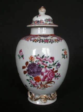 V Good Chinese 18th C Qianlong Famille Rose Lowestoft Porcelain Tea Caddy Vase