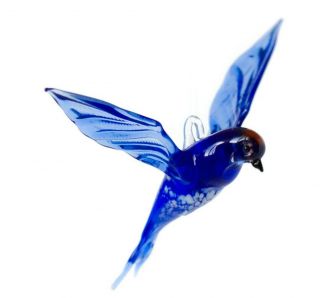Blue White Swallow Figurine Blown Glass " Murano " Art Animal Bird Hung Miniature