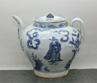Fantastic Antique Hand Painted Ming Style Chinese Blue & White Porcelain Teapot