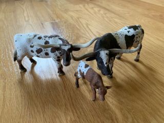 Schleich Texas Longhorn Cattle Family Bull Cow And Calf 2010 2012