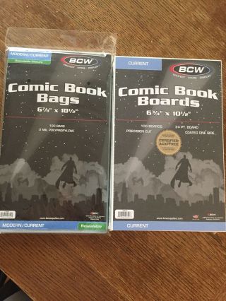 100 Bcw Current Resealable Comic Book Bags And Boards - Acid - Archival