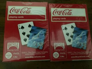 Two Decks Of Coca - Cola Playing Cards - Polar Bear Design - Cellophane