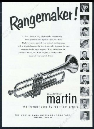 1955 Claude Gordon Miles Davis Diz Photo Martin Committee Model Trumpet Print Ad