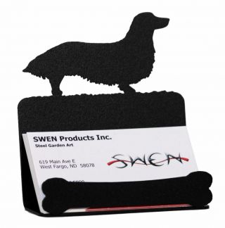 Swen Products Long Hair Dachshund Dog Black Metal Business Card Holder