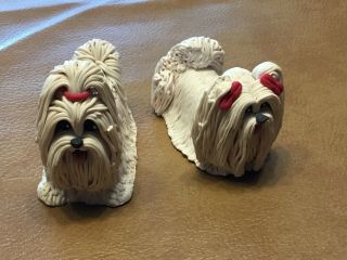 Maltese Dog Hand Painted Figurine Resin Statue Collectible White Puppies
