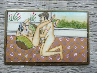 Antique 19thc Erotic Handpainted Indian Miniature Painting Making Love Not Paper