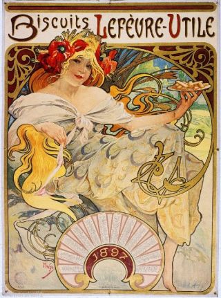 Biscuits Lefevre - Utile Vintage French Nouveau Poster Mucha Art Advertisement