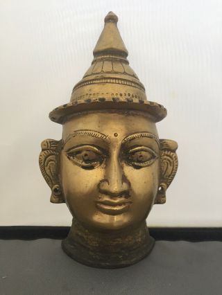 Old Hand Crafted Brass God Shiva Spiritual Head Mask Statue Home Decor