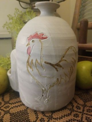 Stoneware Chicken Waterer Pottery Farmhouse Decor Country Primitive Signed