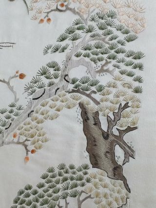 Vtg Antique Chinese Silk Embroidery Textile Panel elder with bottle,  cranes,  bat 6