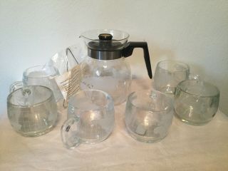 Rare 70s Vintage The Nestle Co World Globe Glass Coffee Carafe Pot & 6 Cups