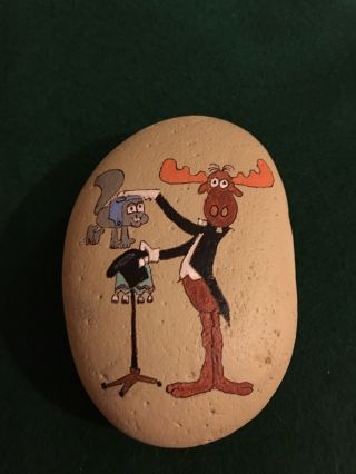 Hand painted rock Cartoon Characters Bullwinkle Pulling Rocky Our Of Hat 2